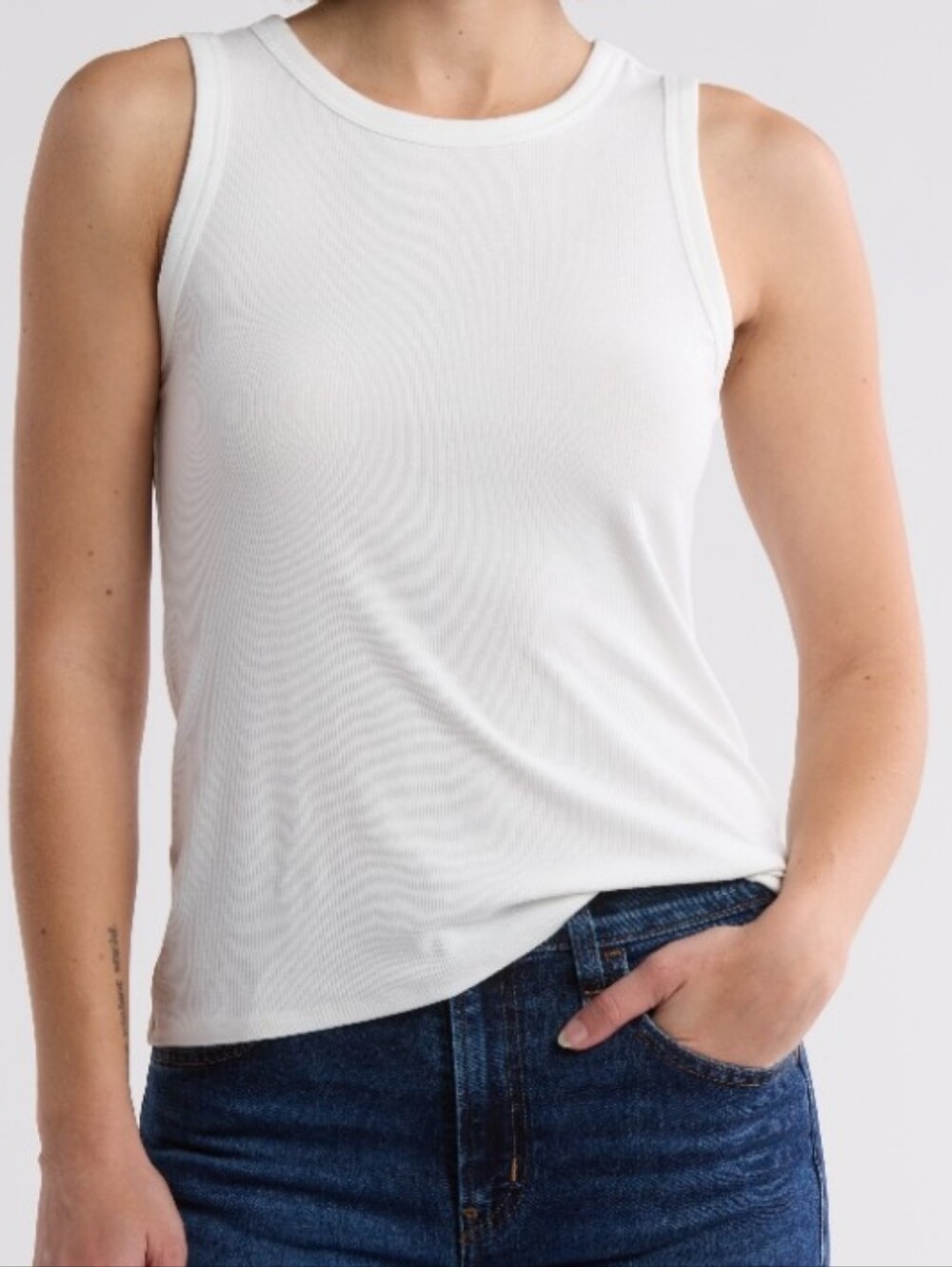 Halogen White Ribbed Tank Top - Sleeveless Crewneck